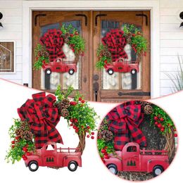 Fleurs décoratives 2024 Christmas Red Truck Wreatch Trois décorations d'arc Porte Porte de la fenêtre de la fenêtre