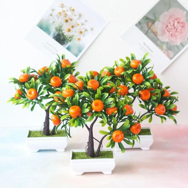 Fleurs décoratives 2024 fausses plantes artificielles en pot bonsaï arbre fruitier orange pour la maison décoration de salle de mariage fleur El Party Decor