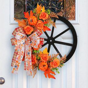 Fleurs décoratives 2024 Automne Thanksgiving Wreath Pumpkin Wheel Festival Decorations Frosted Berry 30 