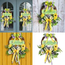 Fleurs décoratives 2024 NE W Styl e Bienvenue Spring Wooden Sign Decoration WhoSa le Simulat Ed Flower Porte suspendue Arc