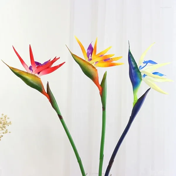 Flores decorativas 2024 Silicona Paradise Bird Strelitzia Simulación Hermosa Arreglo floral falso Decoración de la pared para el hogar El Office