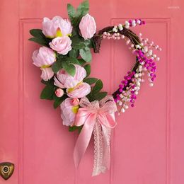 Fleurs décoratives 2024 Valentin de la Saint-Valentin Love Heart Couronne de rose romantique rose rose Garlandais Porte de mariage Bonne Valentin Party Decor