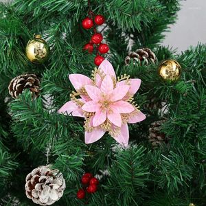 Decoratieve bloemen 2024 jaar cadeau glitter kunstmatige kerstboomdecoratie vrolijk decor voor huis kerstmis ornamenten 10 stks
