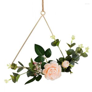 Decoratieve bloemen 20 cm bamboe ring huisdecor kunstmatige rozenbloem draagbare cirkel houten hoepel slinger rustieke bruiloft decoratie hangen