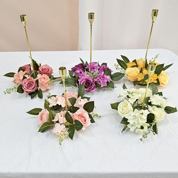 Fleurs décoratives 20CM Simulation Rose Guirlande Chandelier Couronne Artificielle Pour Bougeoir Fenêtre Accessoires Maison Fête Table De Mariage