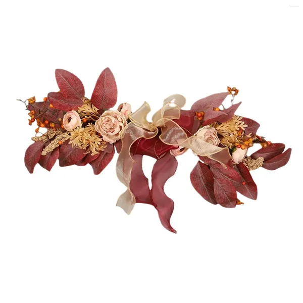 Flores decorativas Guirnalda artificial de flores de rosas de 20 pulgadas, duradera, romántica, fácil de instalar, accesorios multifuncionales, rústica para cenar