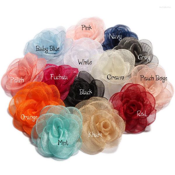 Fleurs décoratives 20 pièces 14 couleurs 3.5 cm né à la main gaze couches cheveux fleur Vintage roulé Rose tissu pour Clips accessoires