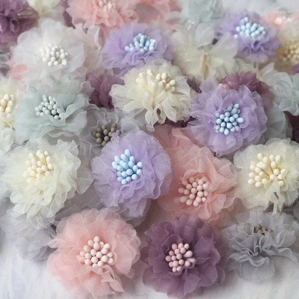Fleurs décoratives 20pcs 3,5 cm Small Maricon Multicouche Tissu audite Daisie pour accessoires de cheveux bricolage