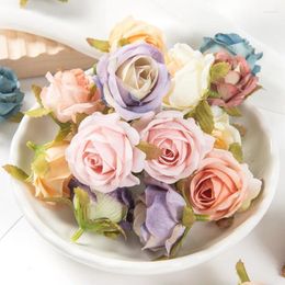 Decoratieve bloemen 20 stks 4 cm Vintage kunstmatige rozenkop zijden bloem diy borstmateriaal huis bruiloft geschenkdoos decoratie