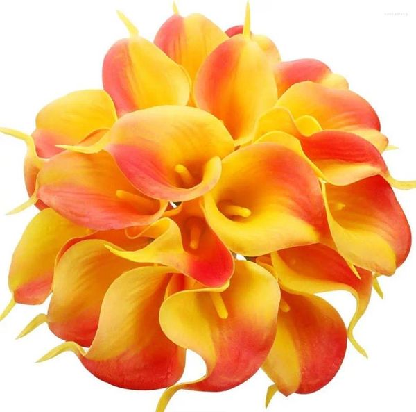 Fleurs décoratives 20pcs Calla artificiel Lily Real Touch Fake Bouquet pour le bureau de jardin de la fête de mariage Decoration bricolage (orange)