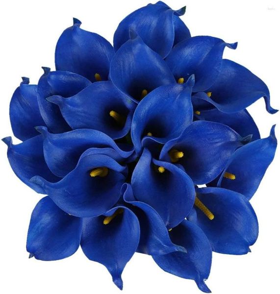 Flores decorativas 20 piezas de lirio de cala artificial, ramo de boda blanco falso, flor de tacto real para el hogar de la novia (azul)