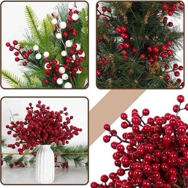 Flores decorativas 20 piezas Artificial Christmas Red Berries Ramas 8.7 pulgadas Tallos falsos de bayas de acebo