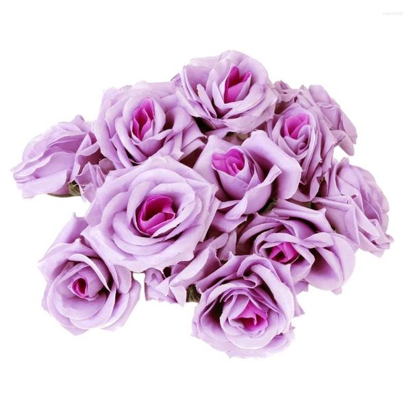 Flores decorativas 20 piezas Curvas artificiales Brima Rose Flower Craft Boda para bodas Decoración de fiesta de Navidad (Purple claro)