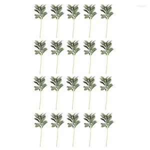 Fleurs décoratives 20 pièces feuilles de verdure floquées artificielles tiges courtes Faux agneaux oreille urne plantes de remplissage pour la maison