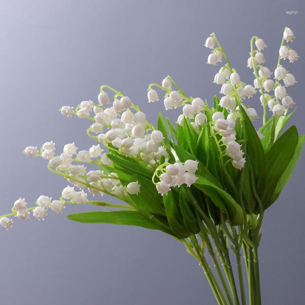 Flores decorativas 20 piezas de lirio artificial de los valles de imitación de campana de orquídea ramo de boda flor de mayo para decoración de fiesta en el jardín del hogar