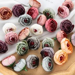 Fleurs décoratives 20 pièces tête de Rose artificielle bricolage matériel de couronne Style rétro boîte à sucre Rosebud accessoires cadeaux mur de fleurs de mariage