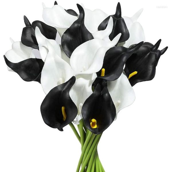 Fleurs décoratives 20 Pcs Calla Lily Bouquet De Mariage De Mariée PU Arrangement Artificiel Pour La Décoration De Fête De Bureau À Domicile (Noir Et Blanc)