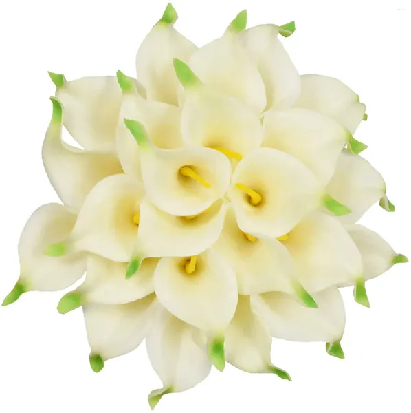 Fleurs décoratives 20 pièces Calla Lily Bouquet de mariage de mariée Lataex Real Touch fleur artificielle décor de fête à la maison (blanc-03)