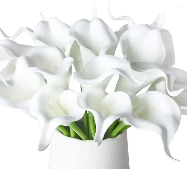 Flores decorativas 20 piezas Calla Lily falso blanco ramo de boda Artificial tacto Real látex decoración de fiesta de cumpleaños del hogar