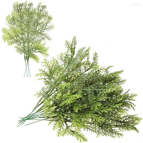 Flores decorativas 20 piezas de agujas de pino artificiales de Navidad, ramas de 11,8 pulgadas, guirnalda de árbol de Navidad artesanal, plantas falsas para ramo de boda en casa