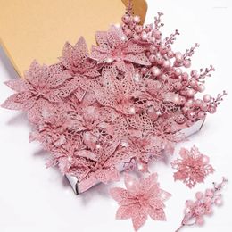 Fleurs décoratives 20 pièces, décoration de noël, baies à paillettes artificielles, ornements d'arbre à tige pour la maison, décor de fête de l'année 2023