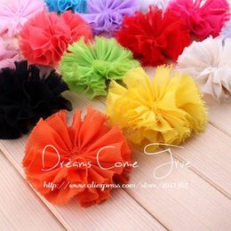 Fleurs décoratives 20pcs / lot 3 "16Colors né artificiel fleur de mousseline de mousseline pour filles accessoires de cheveux doux tissu effiloché