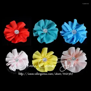 Decoratieve bloemen (20 stks/perceel) 6,5 cm 14 kleuren Handgemaakte chiF -chiffon Solid ballerina bloesem geschoold met strass knopcentrum