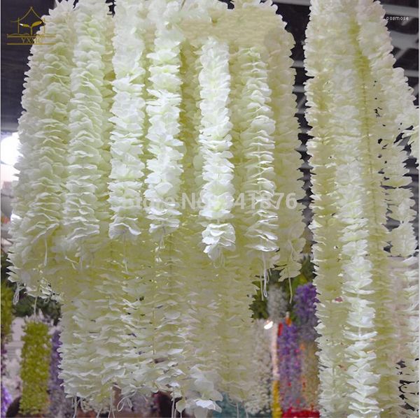 Fleurs décoratives 20 pièces/lot 79 pouces 2M de Long orchidée glycine vignes couronnes de fleurs artificielles en soie blanche pour la décoration de fête de mariage