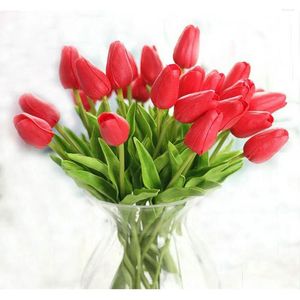 Fleurs décoratives 20pcs / lot réel touch pu mini tulip artificiel mariage décoration fleur de décoration 8 couleurs (pas de vase)