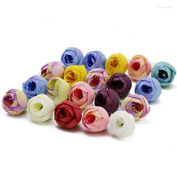 Fleurs décoratives (20pcs / paquet) 50 mm Ensemble mélangé Artificial Rose Bud Flower Head Simulation Vase Home Home Wedding Holiday Decoration Decoration