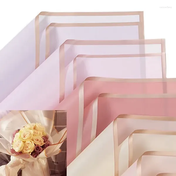 Flores decorativas 20 unids/pack papel de regalo de flores borde dorado rosa estilo coreano medio transparente embalaje de regalo material de ramo de floristería