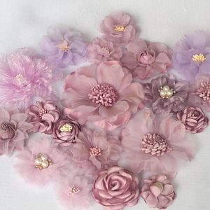 Fleurs décoratives 20pcs set Purple Series Mix 20 styles mousseline en mousseline en mousseline de soie robe de mariée rose filles cachets de casse-tête décoration bricolage