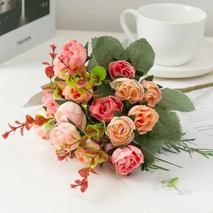 Fleurs décoratives 21 têtes Artificial Fake Rose Bouquets Decoration pour table Home Office Weddal Bridal Shower House Kitchen