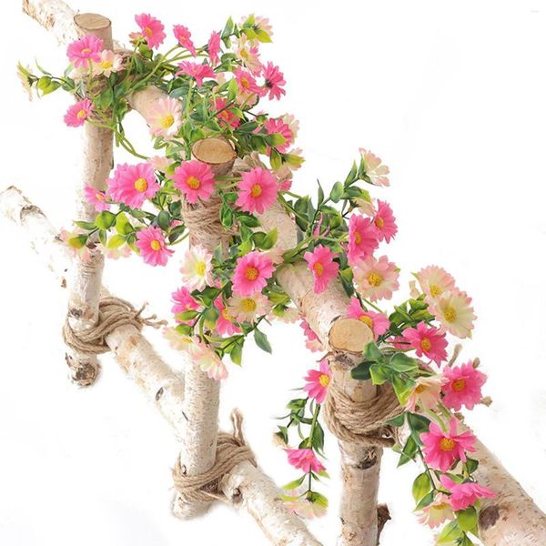 Flores decorativas 210 cm Margarita artificial Vine Flor de simulación colgante Ratán para barandillas de jardín de bodas con enredaderas en flor