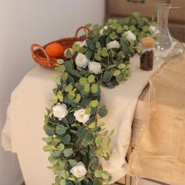 Flores decorativas 210 cm peonía artificial eucalipto vid guirnalda falsa hiedra verde colgante para boda fiesta en casa jardín artesanía arte decoración
