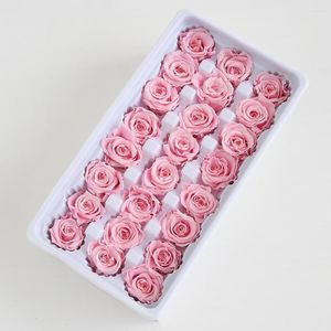 Fleurs décoratives 21 pièces/boîte 2-3CM diamètre préservé Rose fleur immortelle fête des mères cadeau vie éternelle matériel boîte niveau B