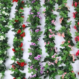 Decoratieve bloemen 220 cm kunstmatige roos slinger planten wijnstokken hangende bladeren groen bruiloft achtergrond boog muur decor uv beschermde binnen