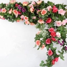 Decoratieve bloemen 220 cm kunstmatige roos plant wijnstok nep zijden bloem slinger huis bruiloft decoraties tuin boog muur decor