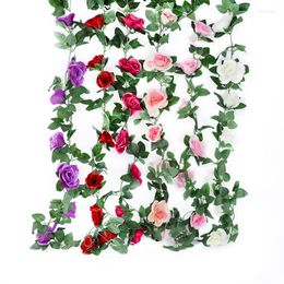 Flores decorativas 220cm seda artificial rosa videira planta falsa festa de casamento natal guirlanda decoração de casa quarto flor decoração de suspensão de parede