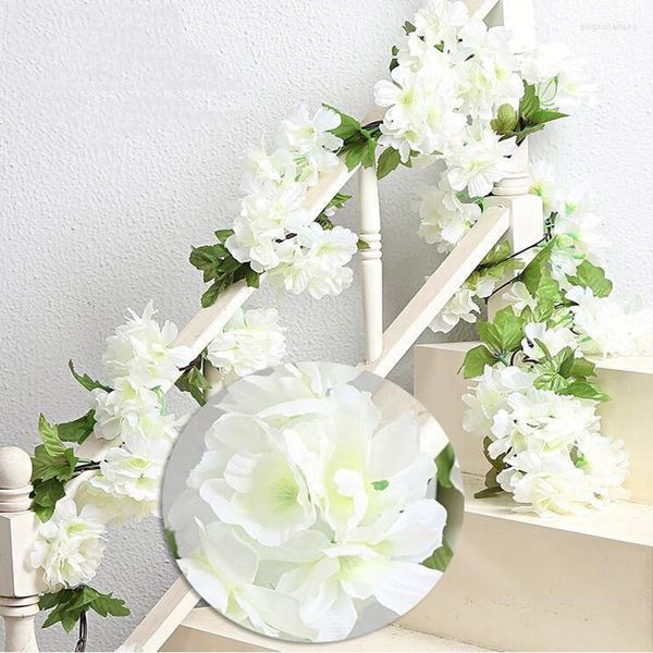 Fleurs décoratives 225 cm vigne de fleur de cerisier blanc pour la maison/jardin décor de verdissement plante artificielle guirlande de fleurs décorations de mariage