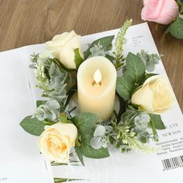 Fleurs décoratives 22 cm Artificiel Flower Wreath Candlestick Wedding Garland Candle Hitter Birthday Party Party Table Home Table Decoration