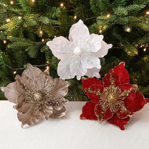 Fleurs décoratives 22cm Champagne fleur de noël motif d'imitation bricolage rouge multicouche maille décoration d'arbre