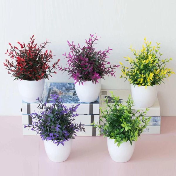 Fleurs décoratives 22 cm herbe colorée plante artificielle bonsaï pot en plastique fausse fleur en pot décoration maison table de mariage jardin El chambre
