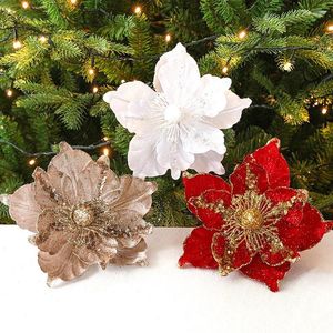 Fleurs décoratives 22 cm Simulation de Noël paillettes paillettes fausse fleur fleur bricolage bricolage arbre ornède Garland pour Navidad 2024 ans décor