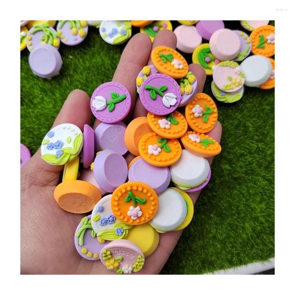 Flores decorativas 22 mm redondo Kawaii Placa plana de flores Resin Cabochon Fit Telep Partes deco Diy Accesorios para el cabello de la casa Doll Scrapbook