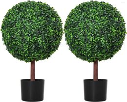 Fleurs décoratives 23,5 "Artificial Box Topiary Ball Tree Fake Plant Plant Nursery Pot inclus pour la maison Balcon Garden Set de 2