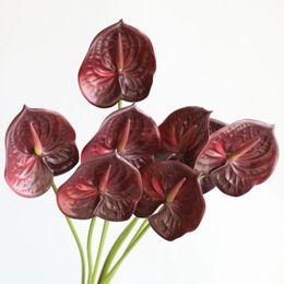 Decoratieve bloemen 23,6" Real Touch Fake Burgundy Anthurium Kunstmatige DIY Centerpieces/Bloemen/Bruiloft/Gelegenheid/Woondecoratie | Geschenken