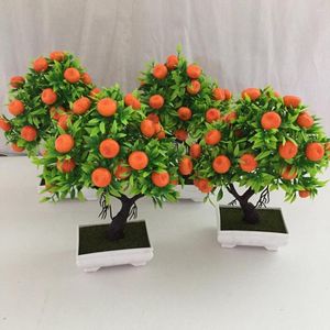 Decoratieve bloemen 23 vruchten Kunstmatige sinaasappelboom Niet-vervagend plastic Nep Simulatie Plant Pot Bonsai Granaatappel Vensterbank Decor