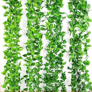 Flores decorativas 230 cm/210 cm 12 piezas planta artificial hiedra verde imitación enredaderas colgantes plantas de hojas hojas de vid ratán falso decoración de pared DIY