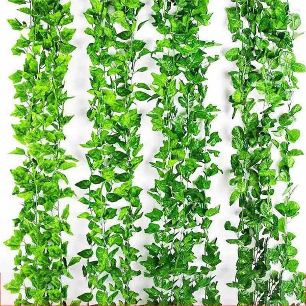 Flores decorativas 230 cm/210 cm 12 piezas planta artificial hiedra verde imitación enredaderas colgantes plantas de hojas hojas de vid ratán falso decoración de pared DIY